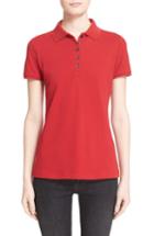 Women's Burberry Check Trim Pique Polo Shirt - Red