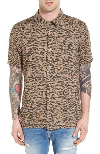 Men's Obey Uproar Print Woven Shirt - Brown