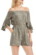 Women's Vince Camuto Off The Shoulder Ruffle Sleeve Floral Romper, Size - Green