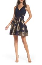 Women's Xscape Deep-v Brocade Party Dress - Blue