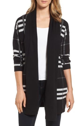Women's Chaus Plaid Cotton Cardigan - Black
