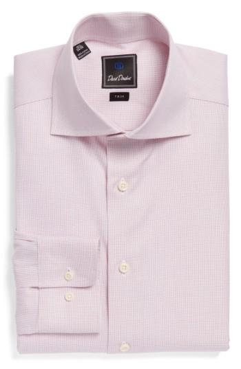Men's David Donahue Trim Fit Check Dress Shirt .5 - 32/33 - Pink