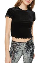 Women's Topshop Velvet Lettuce Edge Tee Us (fits Like 0-2) - Black
