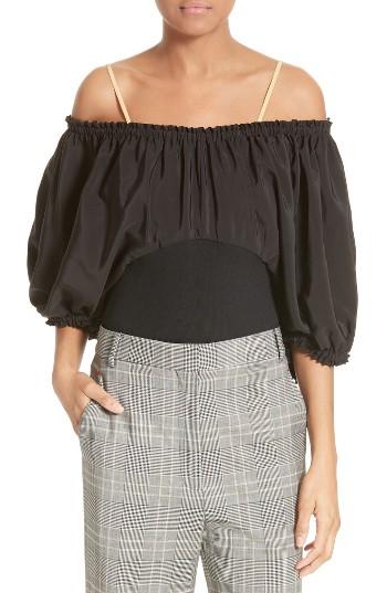 Women's Tibi Sophia Mix Media Off The Shoulder Silk Top - Black