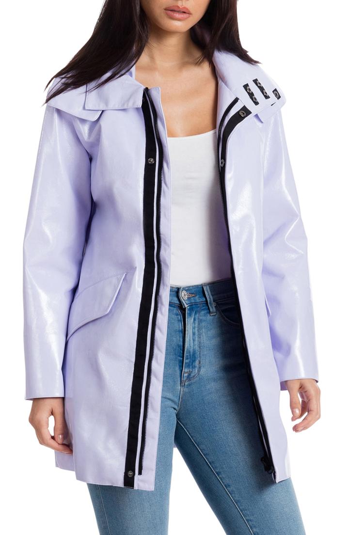 Women's Avec Les Filles Faux Patent Leather Raincoat - Purple