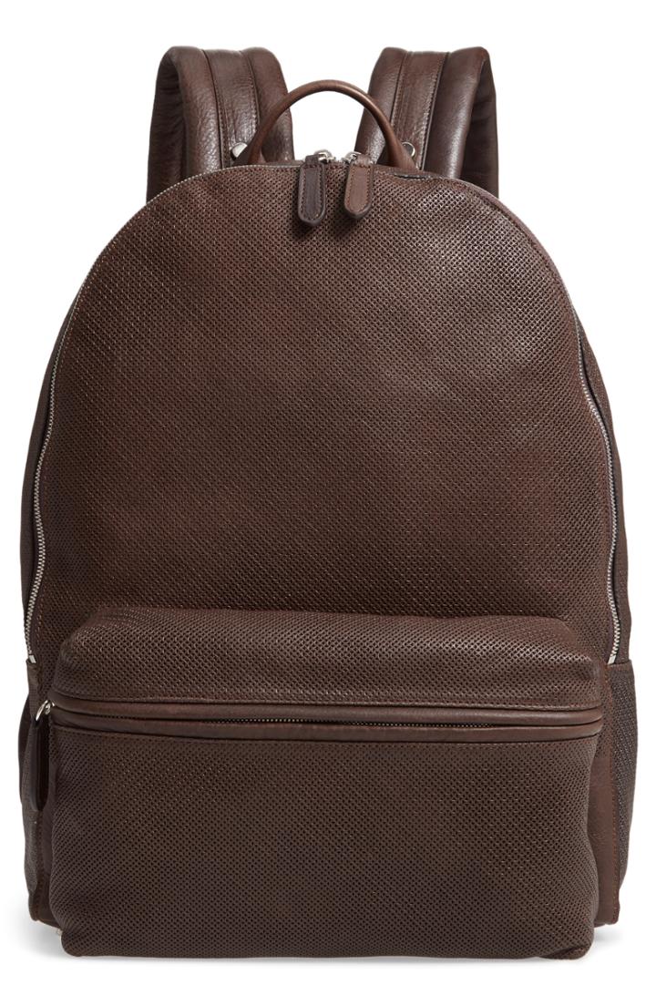 Men's Eleventy Perforated Leather Backpack - Brown