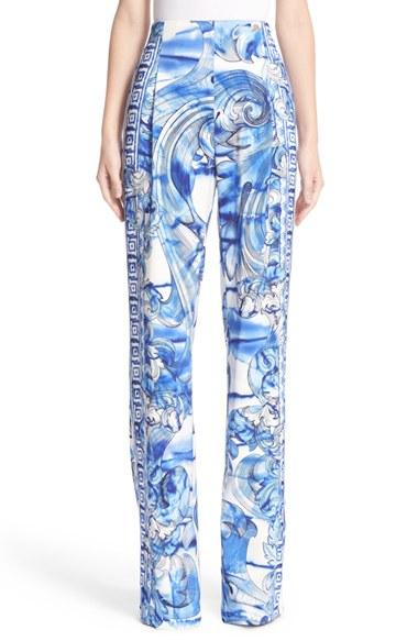 Women's Versace Leaf Print Stretch Cady Pants