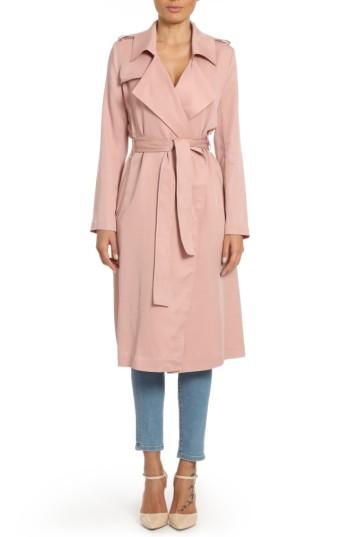 Women's Badgley Mischka Faux Leather Trim Long Trench Coat - Blue