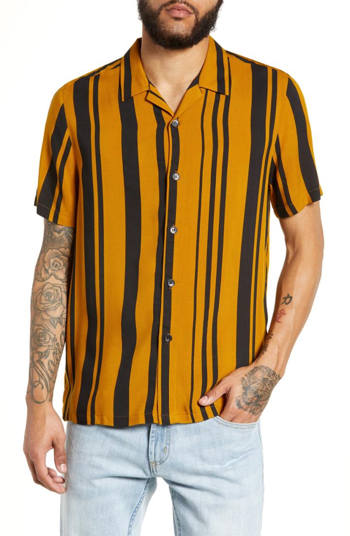 Men's Topman Stripe Classic Fit Shirt - Yellow