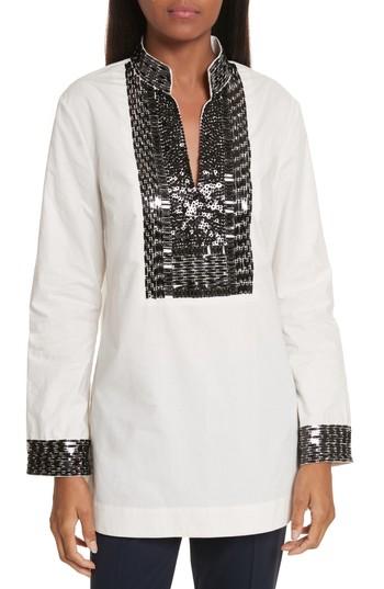 Women's Tory Burch Tory Embellished Cotton Tunic - Ivory