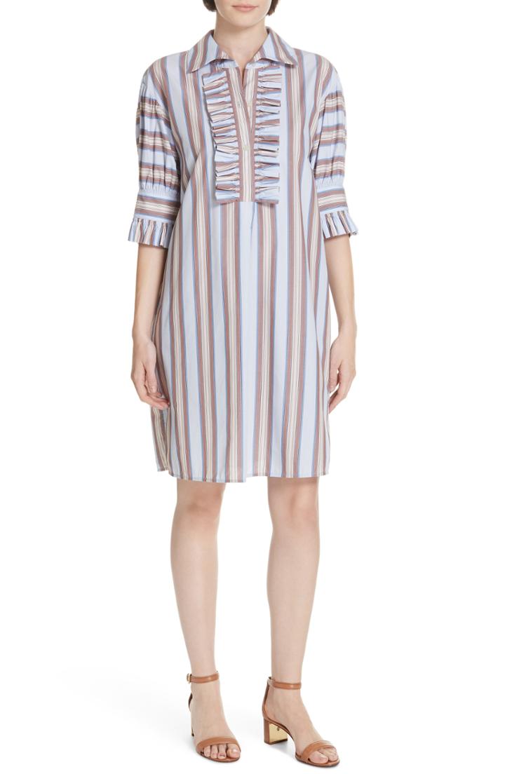 Women's Tory Burch Ruffle Cotton Shirtdress - Brown