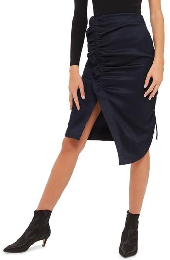 Women's Topshop Ruched Skirt Us (fits Like 10-12) - Blue