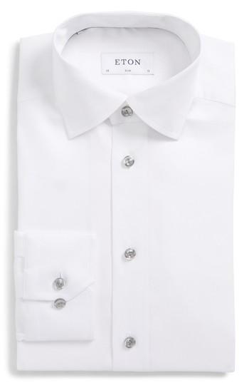 Men's Eton Slim Fit Twill Dress Shirt With Grey Details - White
