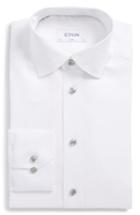 Men's Eton Slim Fit Twill Dress Shirt With Grey Details - White