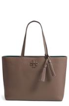 Tory Burch Mcgraw Leather Laptop Tote - Grey