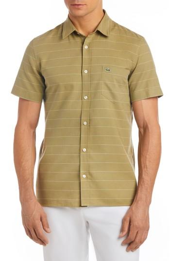 Men's Lacoste Regular Fit Stripe Cotton & Linen Sport Shirt - Green