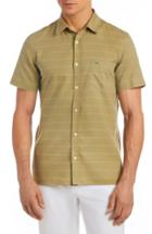 Men's Lacoste Regular Fit Stripe Cotton & Linen Sport Shirt - Green