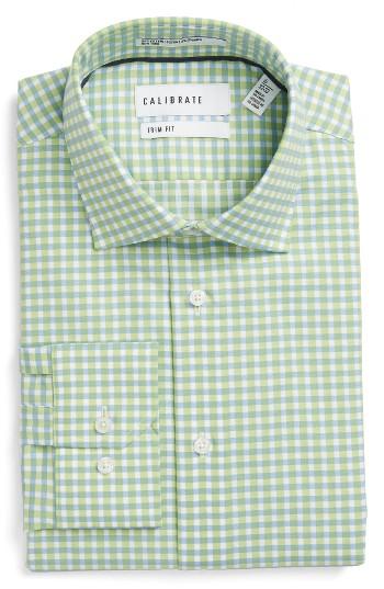 Men's Calibrate Trim Fit Non-iron Check Stretch Dress Shirt .5 32/33 - Green
