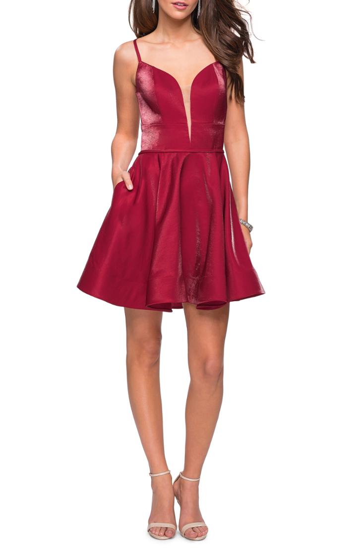 Women's La Femme Satin Fit & Flare Dress (similar To 16w-18w) - Red