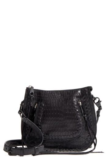 Rebecca Minkoff Vanity Croc-embossed Leather Saddle Bag - Black