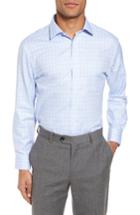 Men's Nordstrom Men's Shop Trim Fit No-iron Check Dress Shirt .5 34/35 - Blue