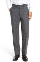 Men's Berle Flat Front Windowpane Wool Blend Trousers - Grey