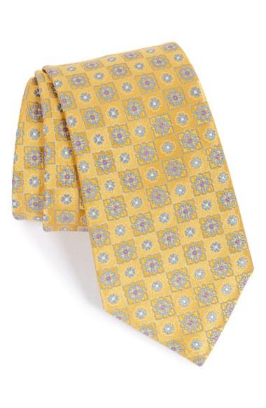 Men's Canali Floral Medallion Silk Tie, Size - Yellow