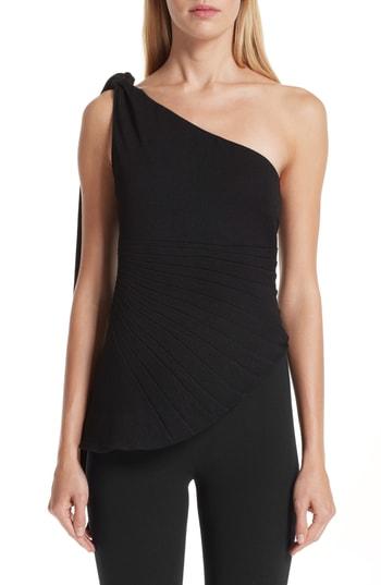 Women's Brandon Maxwell Pleated Pebble Crepe One-shoulder Top - Black
