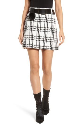 Women's Lost Ink Check Skirt With Pompom Belt, Size - Black