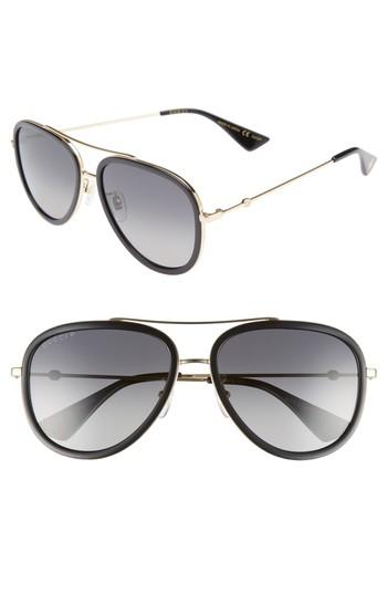 Women's Gucci 57mm Polarized Metal Aviator Sunglasses - Gold/ Black