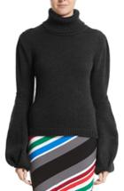 Women's Oscar De La Renta Wool Bell Sleeve Turtleneck Sweater - Black