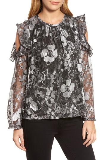 Women's Michael Michael Kors Ruffle Cold Shoulder Top - Black