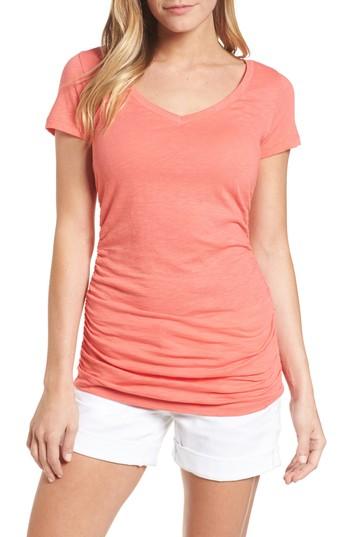 Women's Caslon Shirred V-neck Tee - Coral