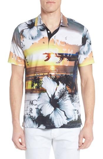 Men's Bugatchi Print Jersey Polo - Yellow