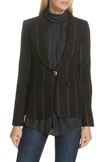 Women's Smythe Stripe Peak Lapel Wool Blazer - Black