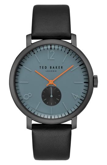 Men's Ted Baker London Oliver Leather Strap Watch, 44mm