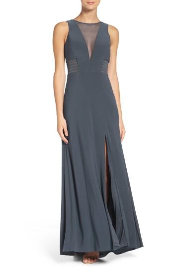 Women's Morgan & Co. Illusion Gown /4 - Grey