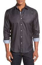 Men's Bugatchi Shaped Fit Solid Sport Shirt, Size - Black