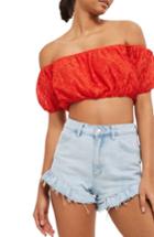 Women's Topshop Lace Off The Shoulder Crop Top Us (fits Like 0-2) - Red