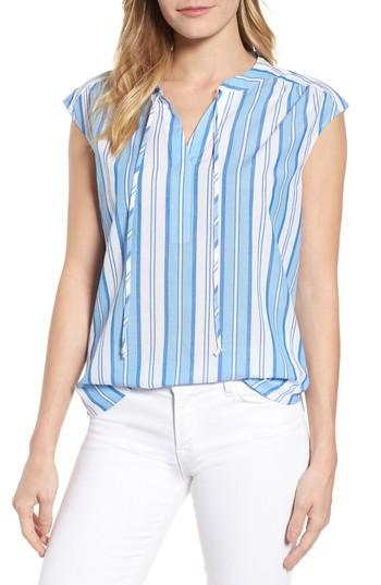 Women's Vineyard Vines Ocean Stripe Cap Sleeve Popover Top - Blue