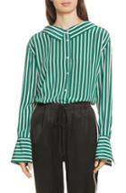 Women's Robert Rodriguez Large Stripe Gathered Back Silk Shirt - Green