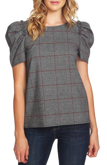 Women's Cece Puff Sleeve Plaid Blouse - Black