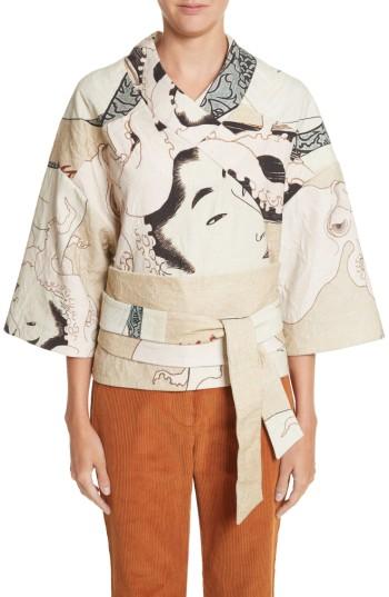 Women's A.w.a.k.e. Printed Kimono Bomber Jacket - Beige