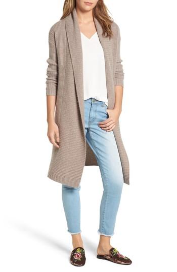 Women's Halogen Long Ribbed Cashmere Cardigan - Brown