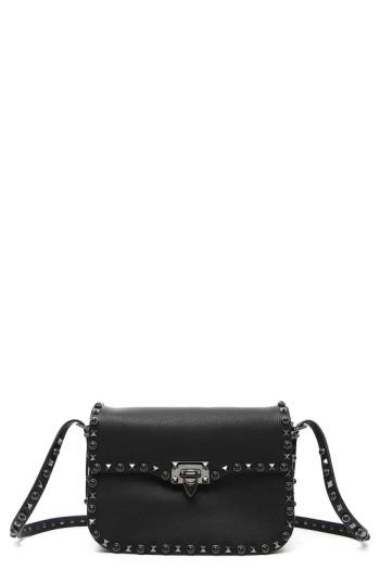Valentino Garavani 'rockstud - Noir' Calfskin Leather Shoulder Bag - Black