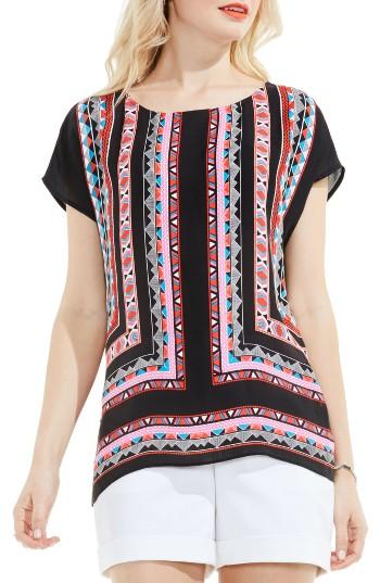 Women's Vince Camuto Havana Geo Cap Sleeve Blouse - Black