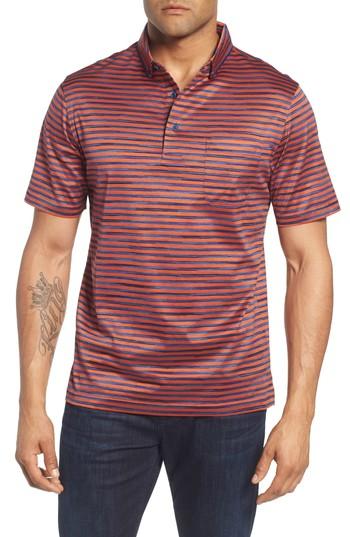 Men's Bugatchi Stripe Knit Polo - Orange
