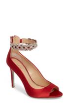 Women's Jewel Badgley Mischka Alanis Embellished Ankle Strap Pump .5 M - Red