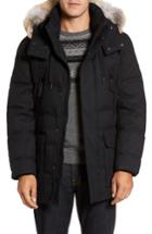 Men's Marc New York Tech Herringbone Down Parka With Genuine Coyote Fur Trim, Size - Black