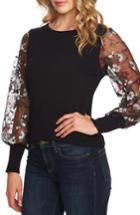 Women's Cece Embroidered Sleeve Sweater, Size - Black